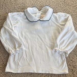 The Beaufort Bonnet Company Pima White Girls Shirt with Navy Trim